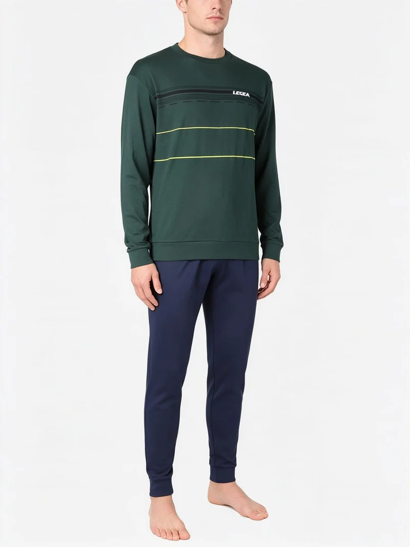 Pigiama lungo da uomo in misto cotone interlock - verde
