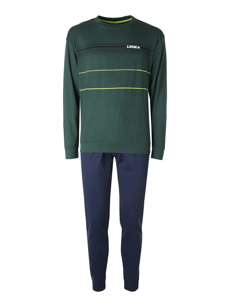 Pigiama lungo da uomo in misto cotone interlock - verde