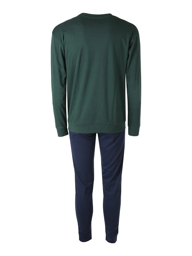 Pigiama lungo da uomo in misto cotone interlock - verde