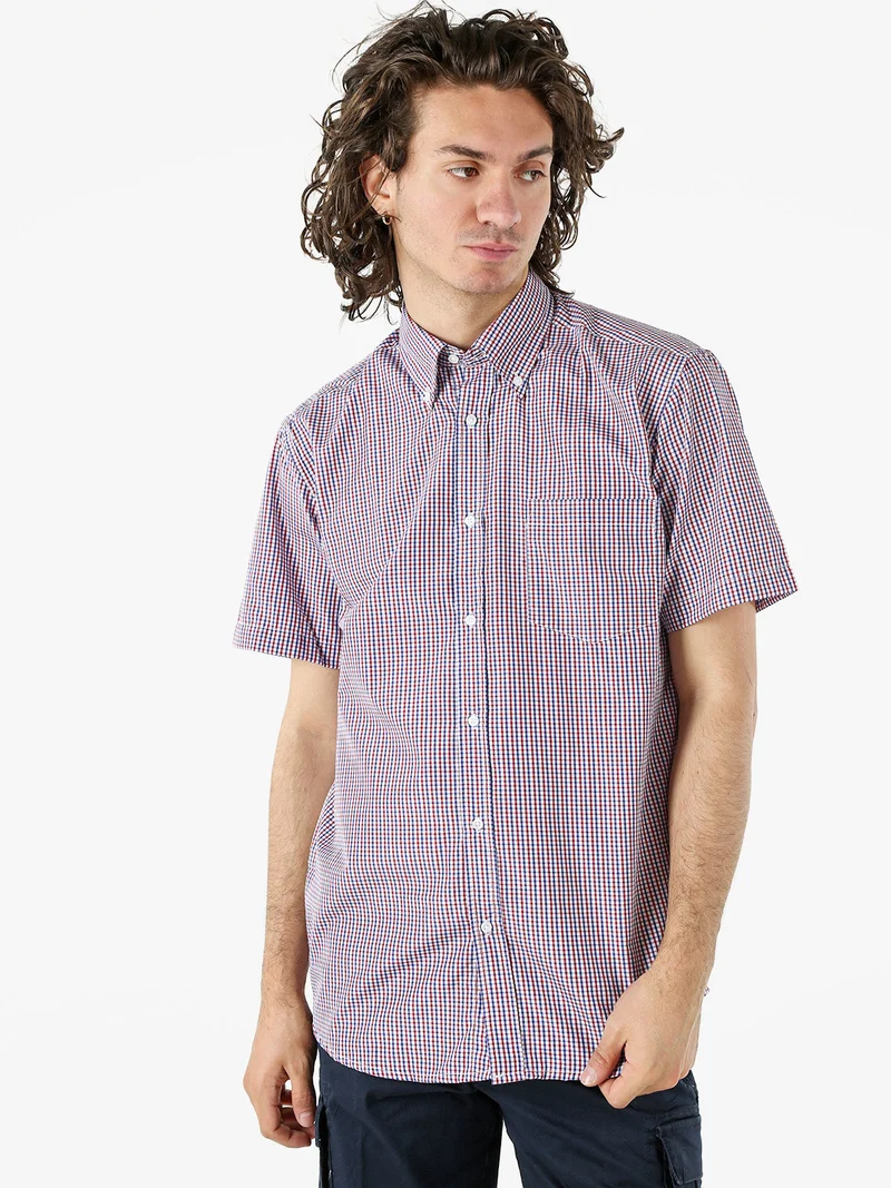 Camicia da uomo a quadretti con maniche corte e taschino - rosso