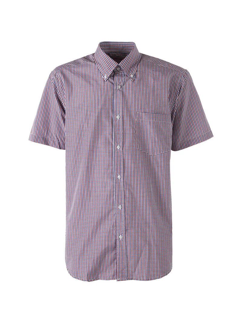 Camicia da uomo a quadretti con maniche corte e taschino - rosso