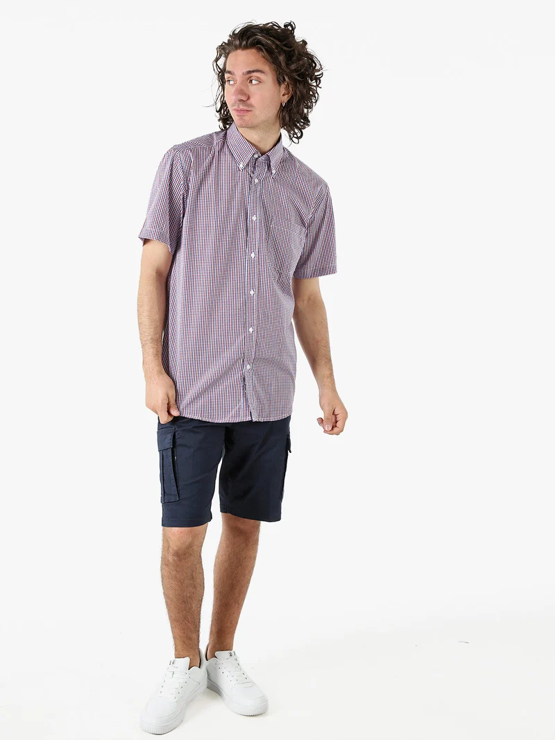 Camicia da uomo a quadretti con maniche corte e taschino - rosso