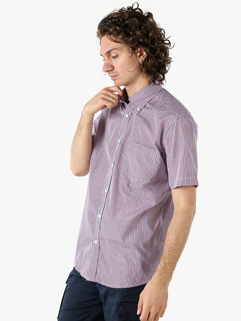 Camicia da uomo a quadretti con maniche corte e taschino - rosso