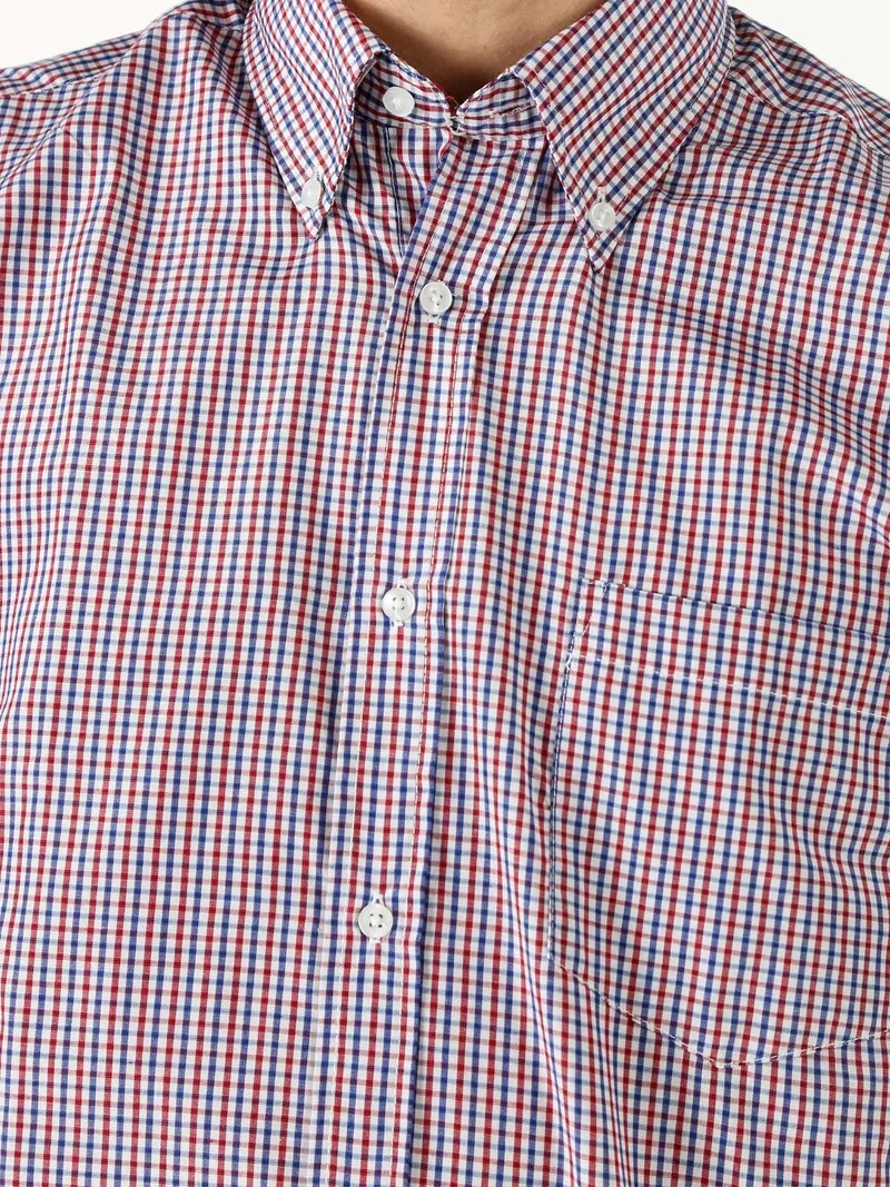 Camicia da uomo a quadretti con maniche corte e taschino - rosso