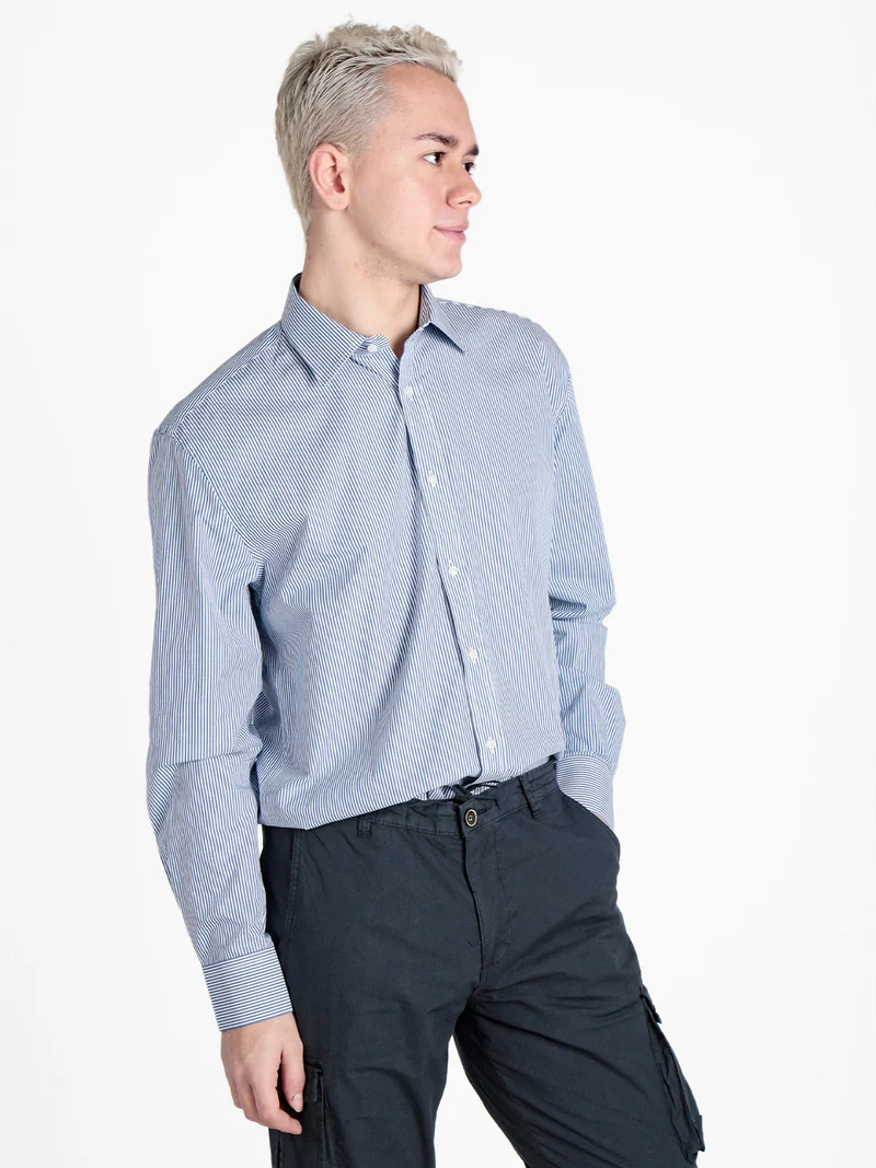 Camicia da uomo a righe regular fit in cotone - blu