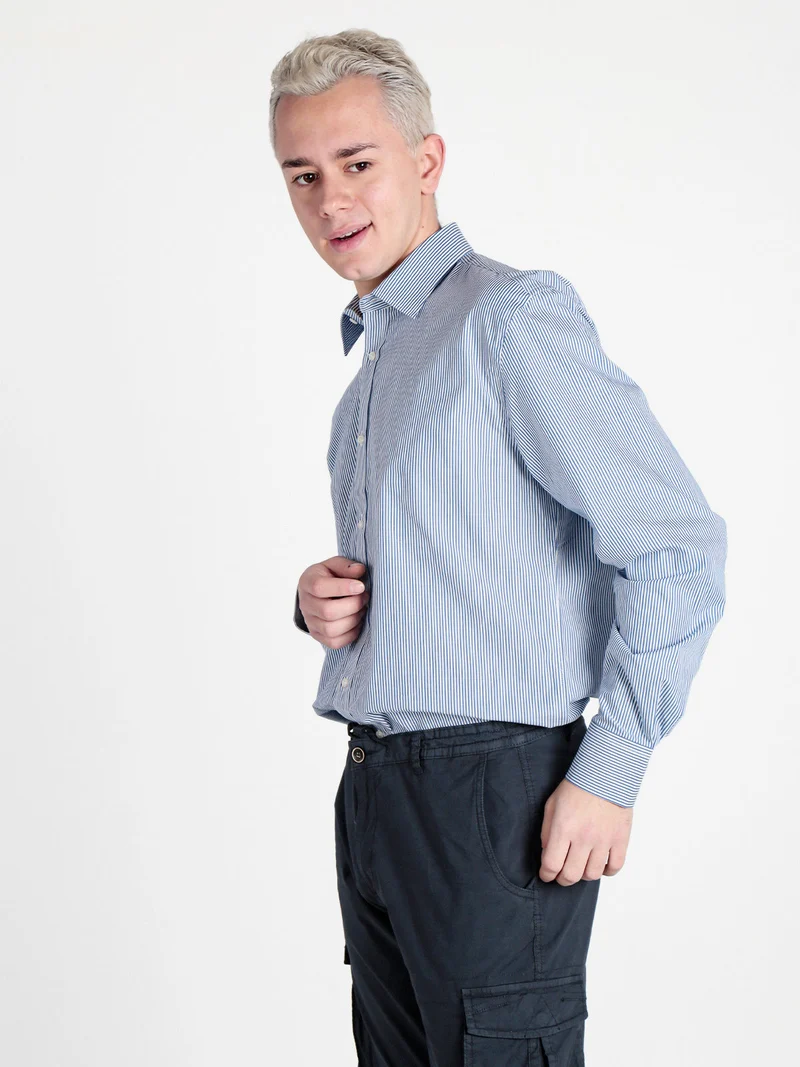 Camicia da uomo a righe regular fit in cotone - blu