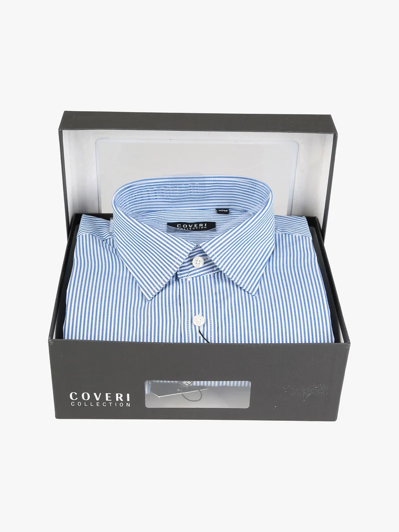 Camicia da uomo a righe regular fit in cotone - blu