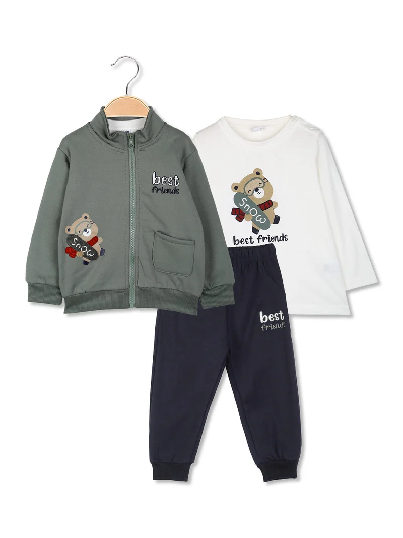 Completo tuta 3 pezzi da neonato full zip con interno felpato - verde