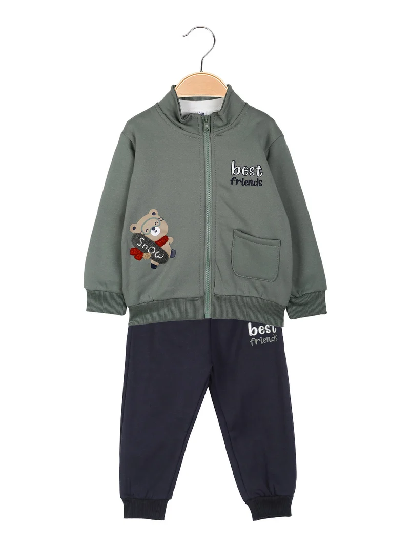 Completo tuta 3 pezzi da neonato full zip con interno felpato - verde