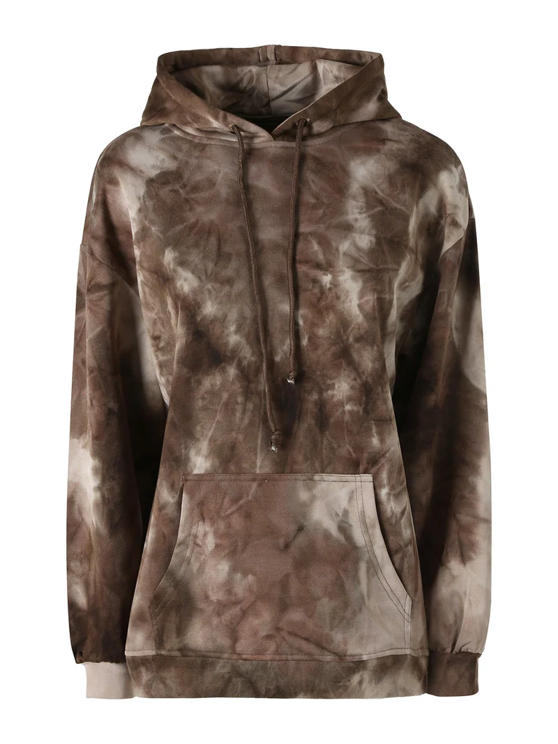 Felpa colorata da donna oversize con cappuccio - marrone