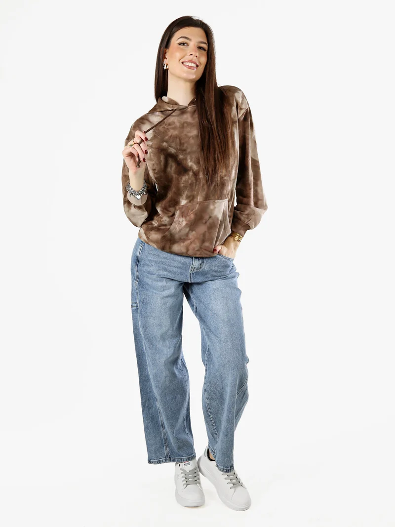 Felpa colorata da donna oversize con cappuccio - marrone