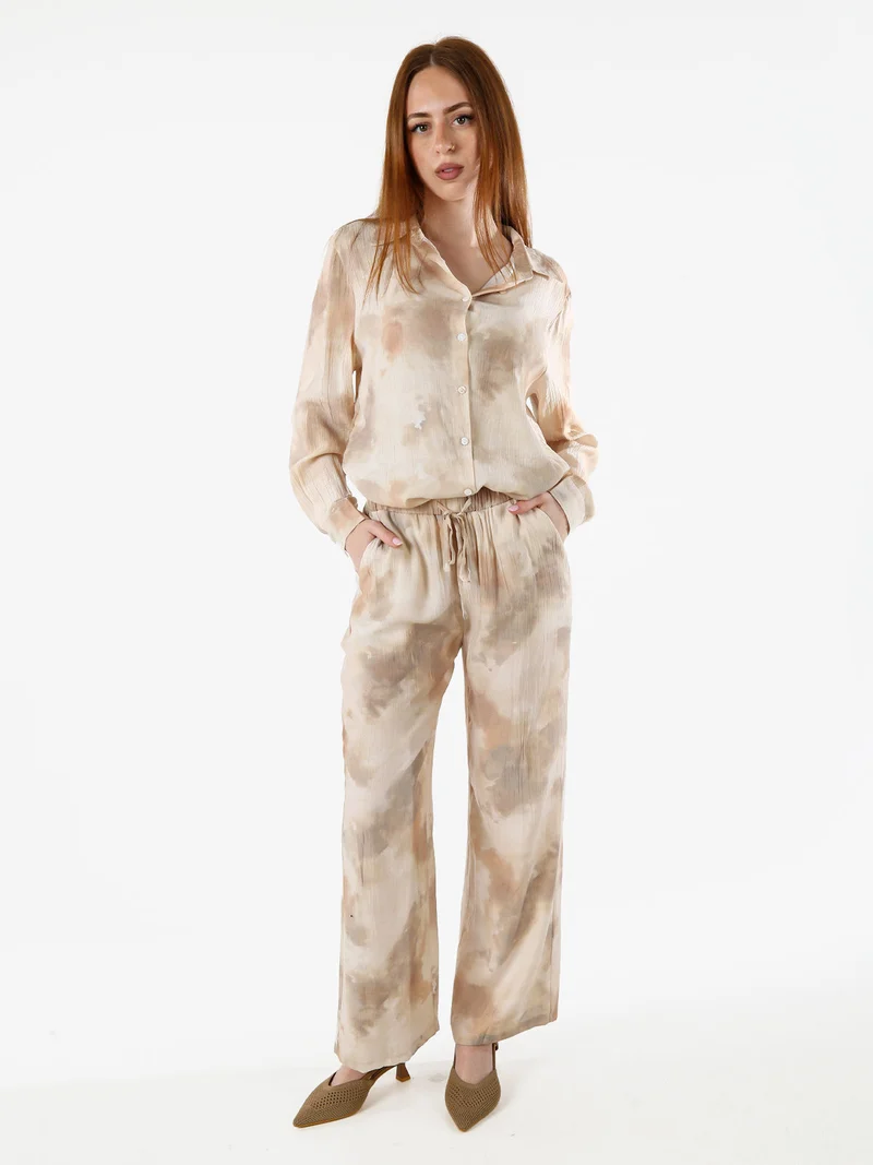 Pantaloni donna leggeri con stampa texture - beige