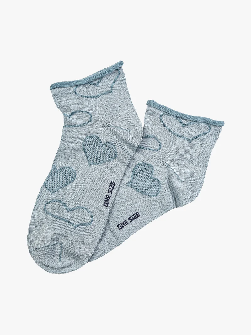 Calze corte da donna con ricami a cuori - azzurro