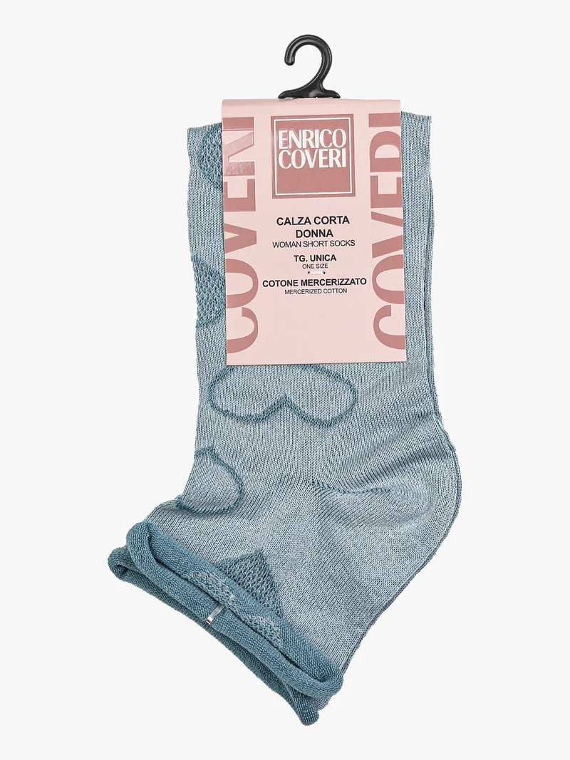 Calze corte da donna con ricami a cuori - azzurro
