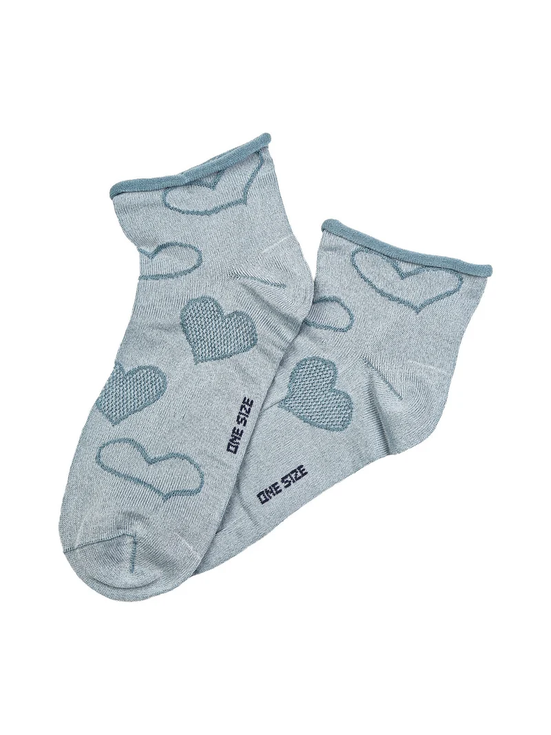 Calze corte da donna con ricami a cuori - azzurro