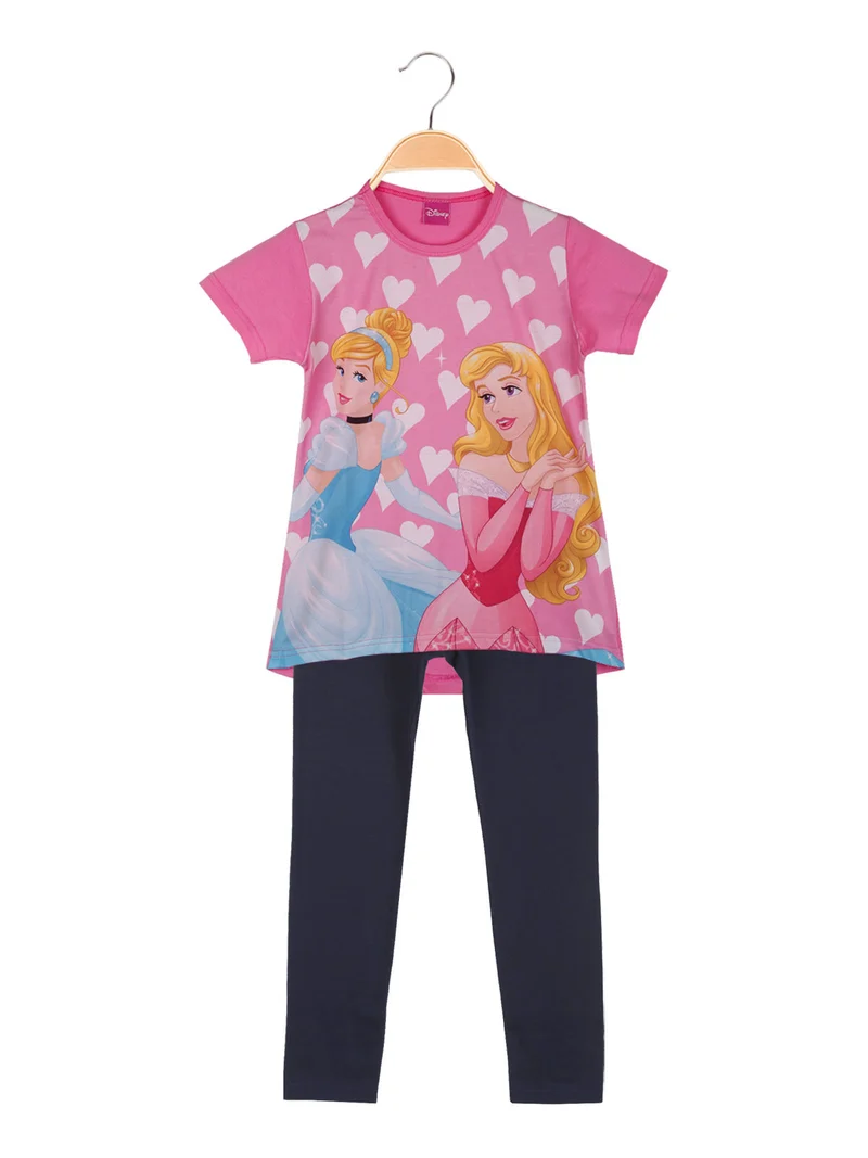 Completo corto da bambina con leggings - rosa