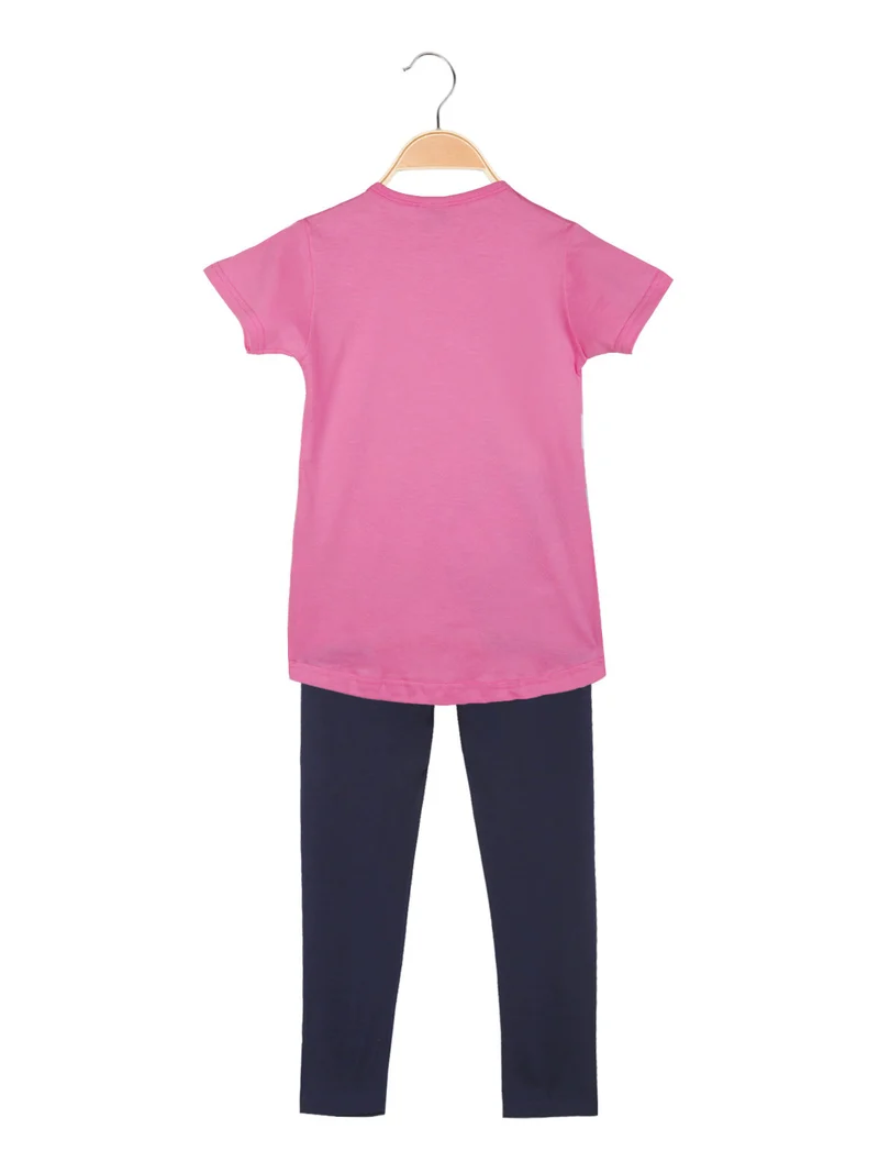 Completo corto da bambina con leggings - rosa