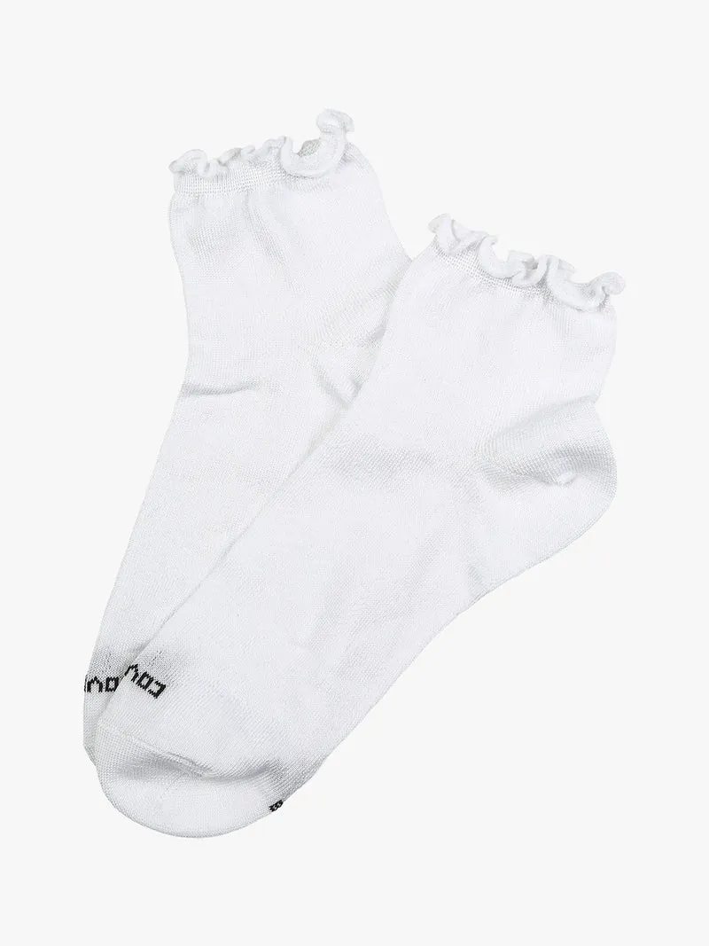 Calze corte da donna in cotone con bordo volant - bianco