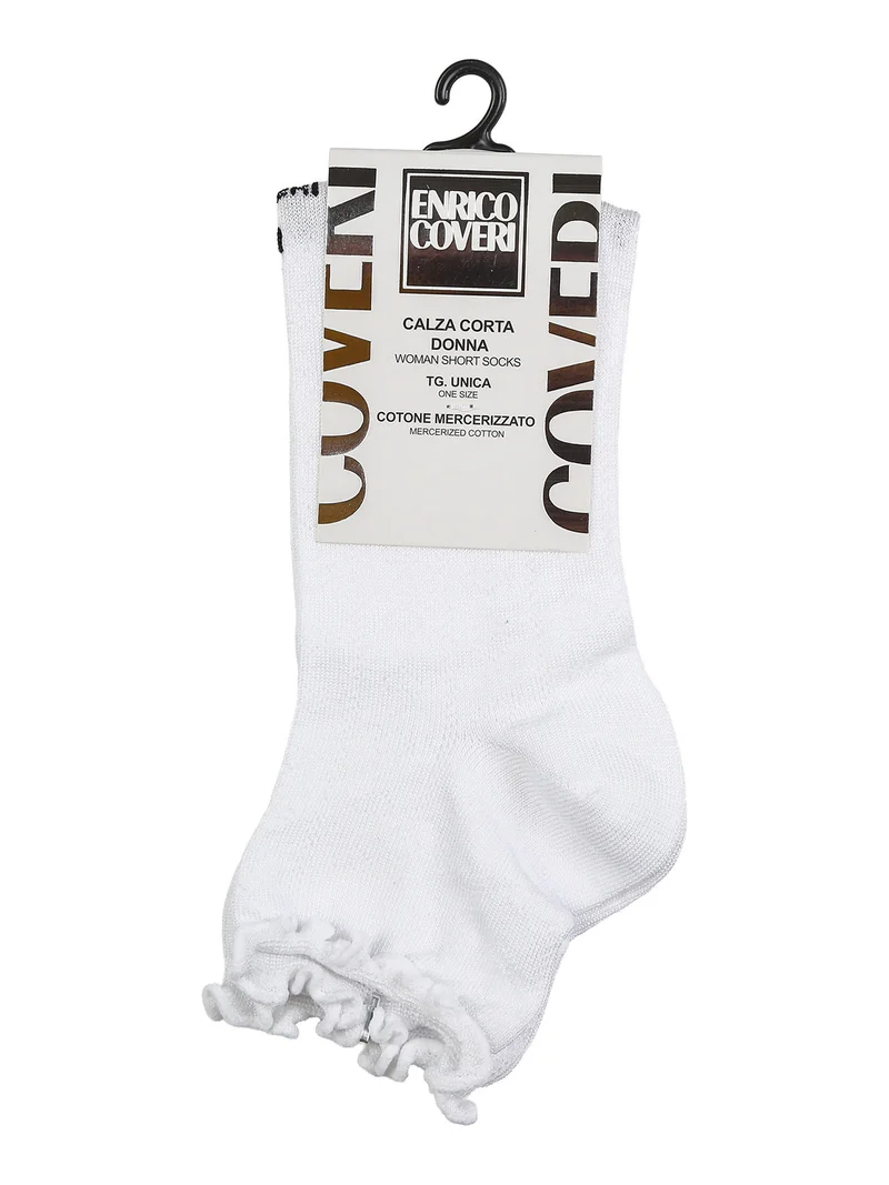 Calze corte da donna in cotone con bordo volant - bianco