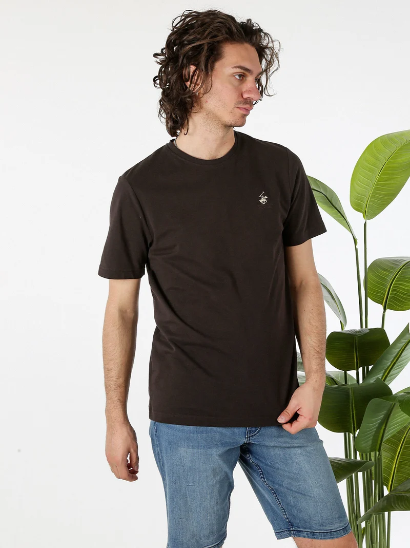 T-shirt girocollo da uomo in cotone - moro