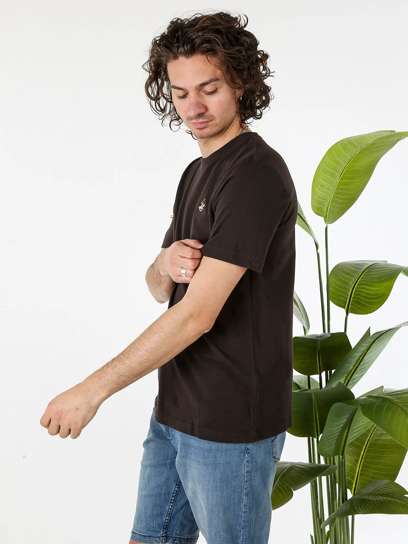 T-shirt girocollo da uomo in cotone - moro