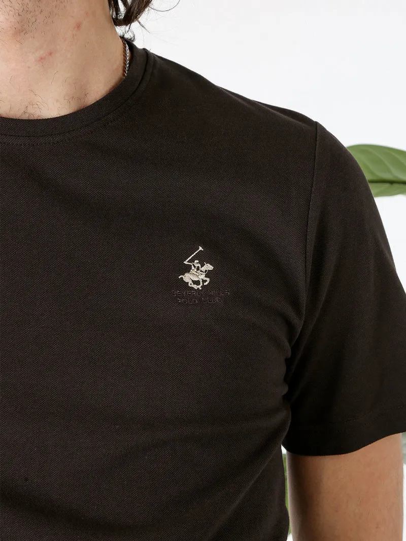 T-shirt girocollo da uomo in cotone - moro