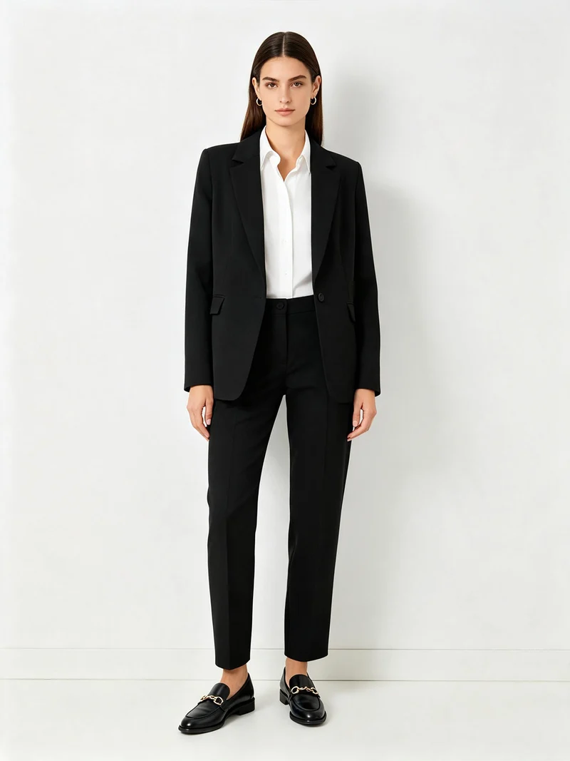 Completo elegante da donna con blazer e pantaloni a gamba dritta - nero