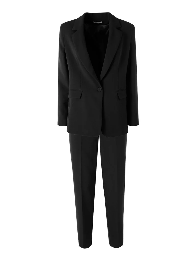 Completo elegante da donna con blazer e pantaloni a gamba dritta - nero