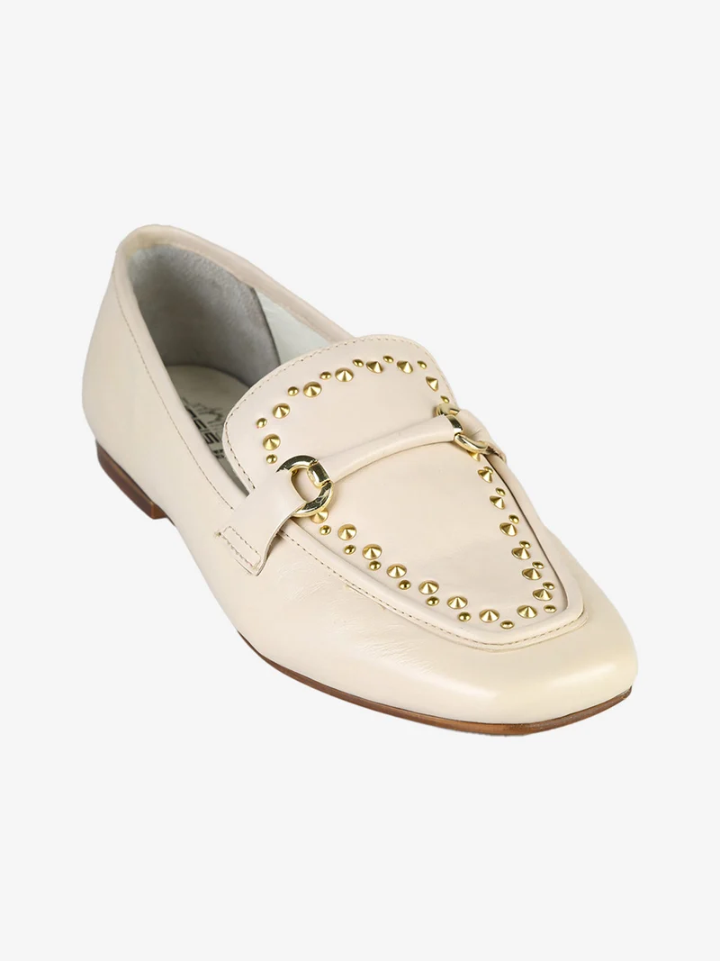 Mocassini donna in pelle con borchie - beige