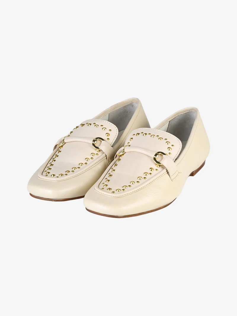 Mocassini donna in pelle con borchie - beige
