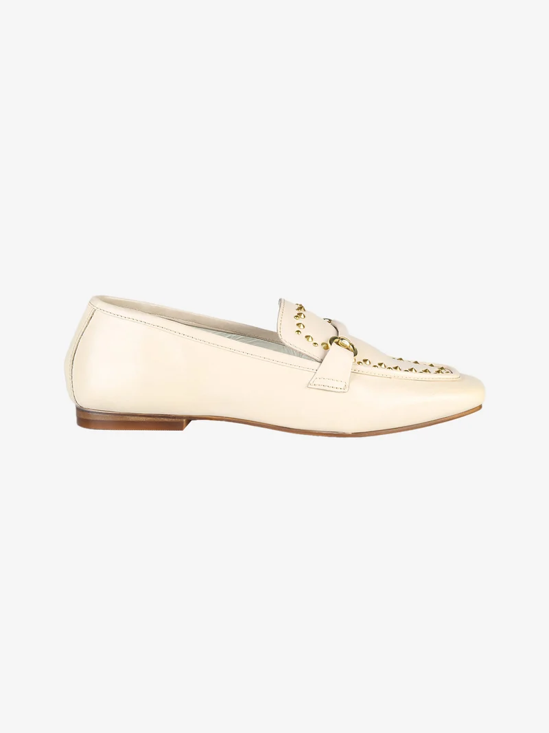 Mocassini donna in pelle con borchie - beige