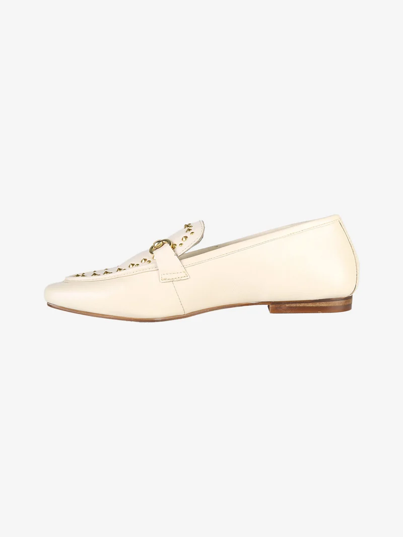 Mocassini donna in pelle con borchie - beige