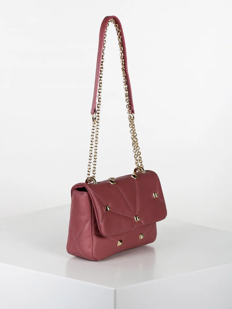 Borsetta a tracolla in pelle con borchie - rosa