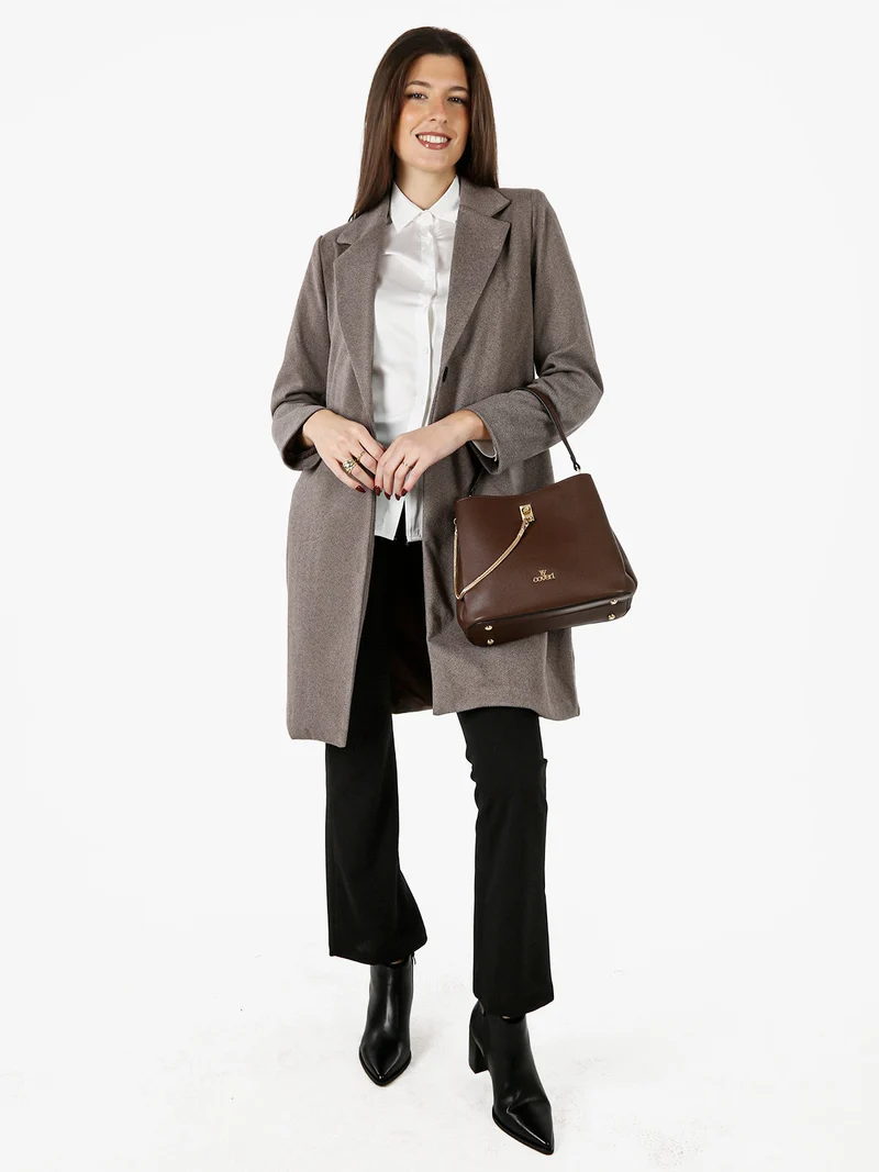 Cappotto donna spigato in simil lana - taupe