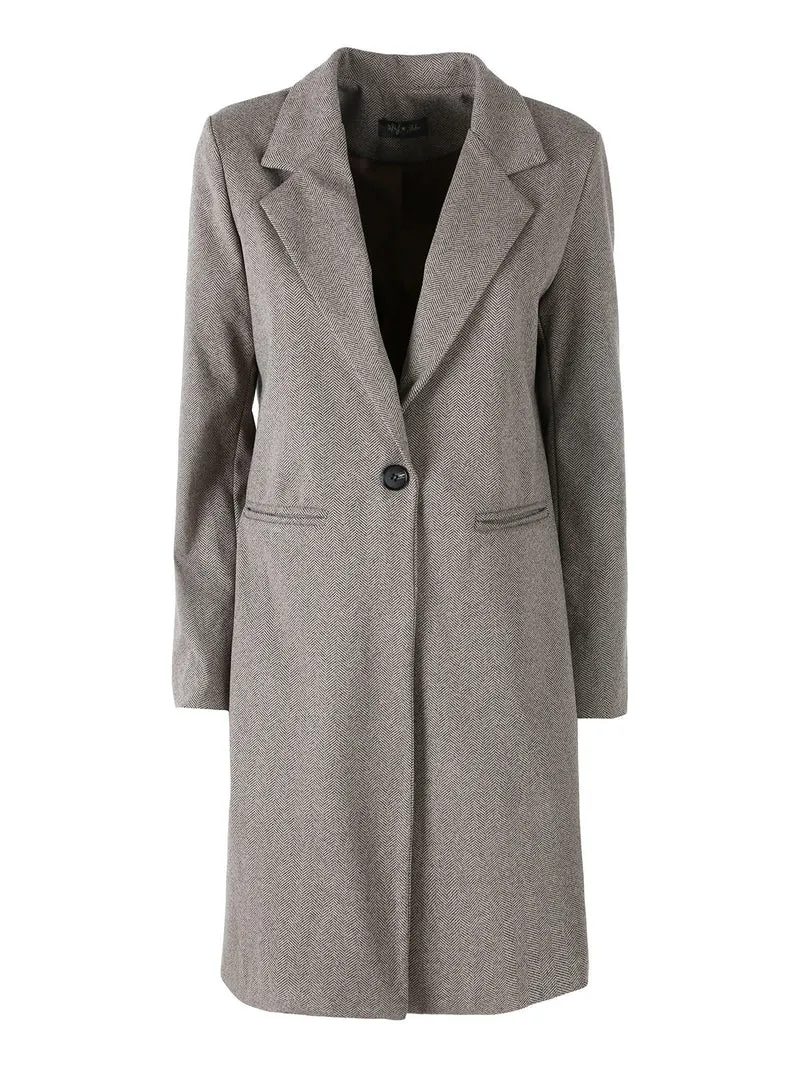 Cappotto donna spigato in simil lana - taupe