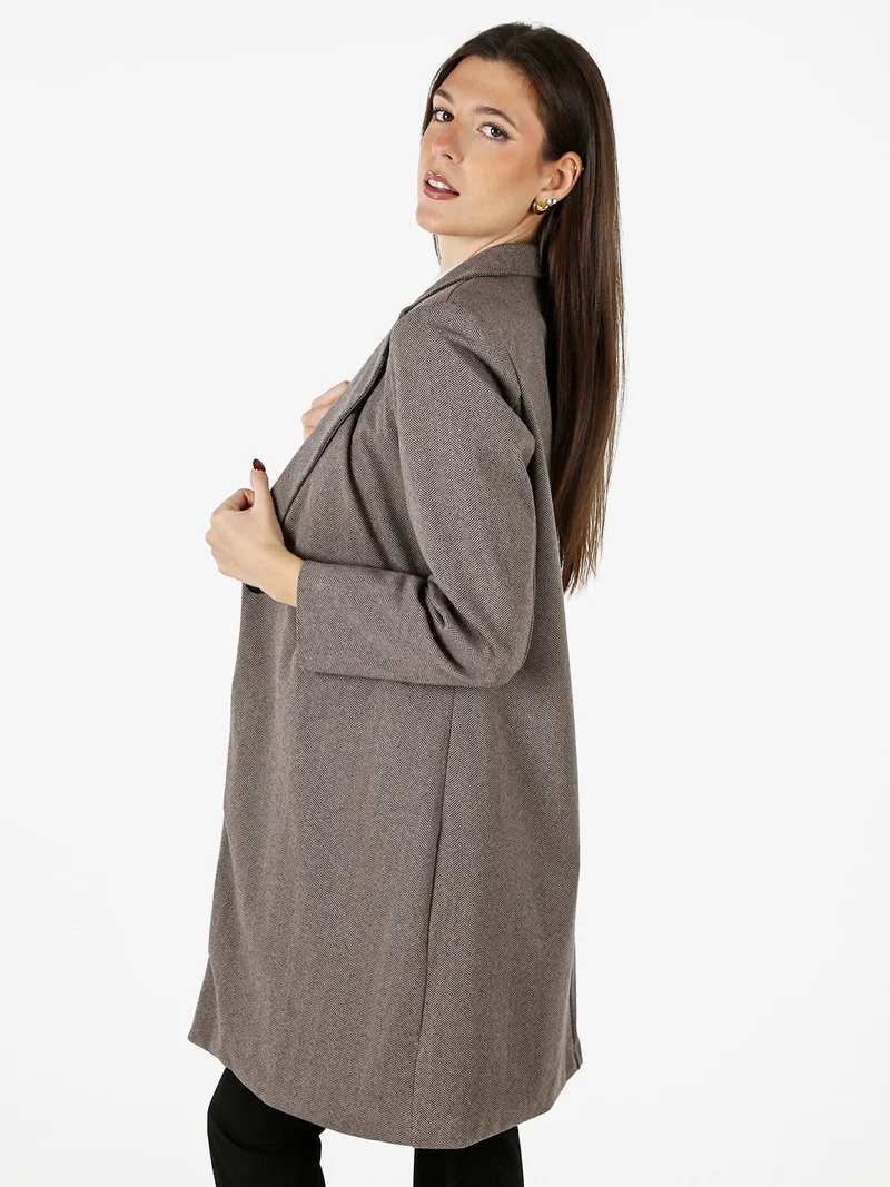 Cappotto donna spigato in simil lana - taupe