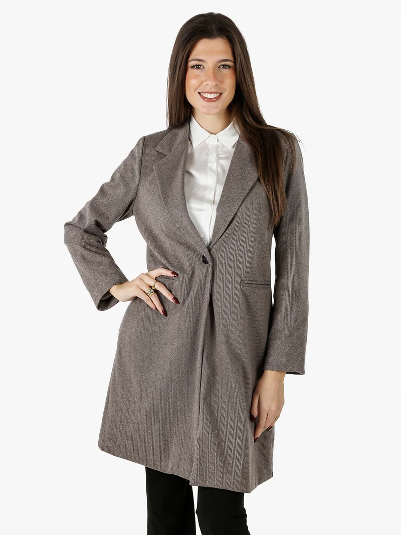 Cappotto donna spigato in simil lana - taupe