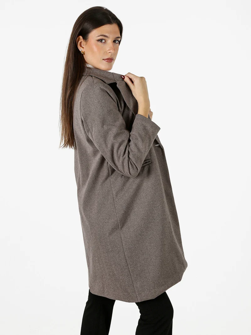 Cappotto donna spigato in simil lana - taupe