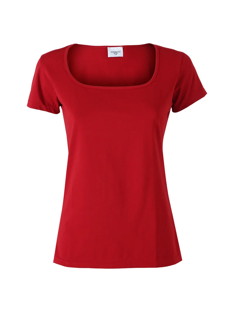 T-shirt da donna in cotone con scollo quadrato - bordeaux