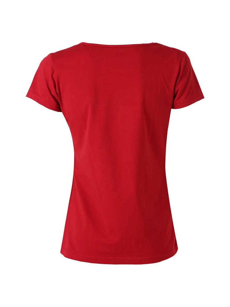 T-shirt da donna in cotone con scollo quadrato - bordeaux