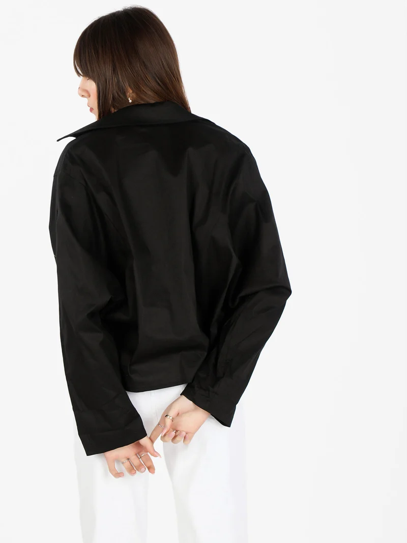 Camicia donna oversize in cotone con tasche - nero