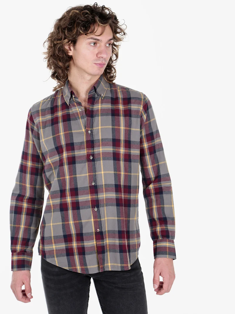 Camicia a quadri da uomo in cotone - bordeaux