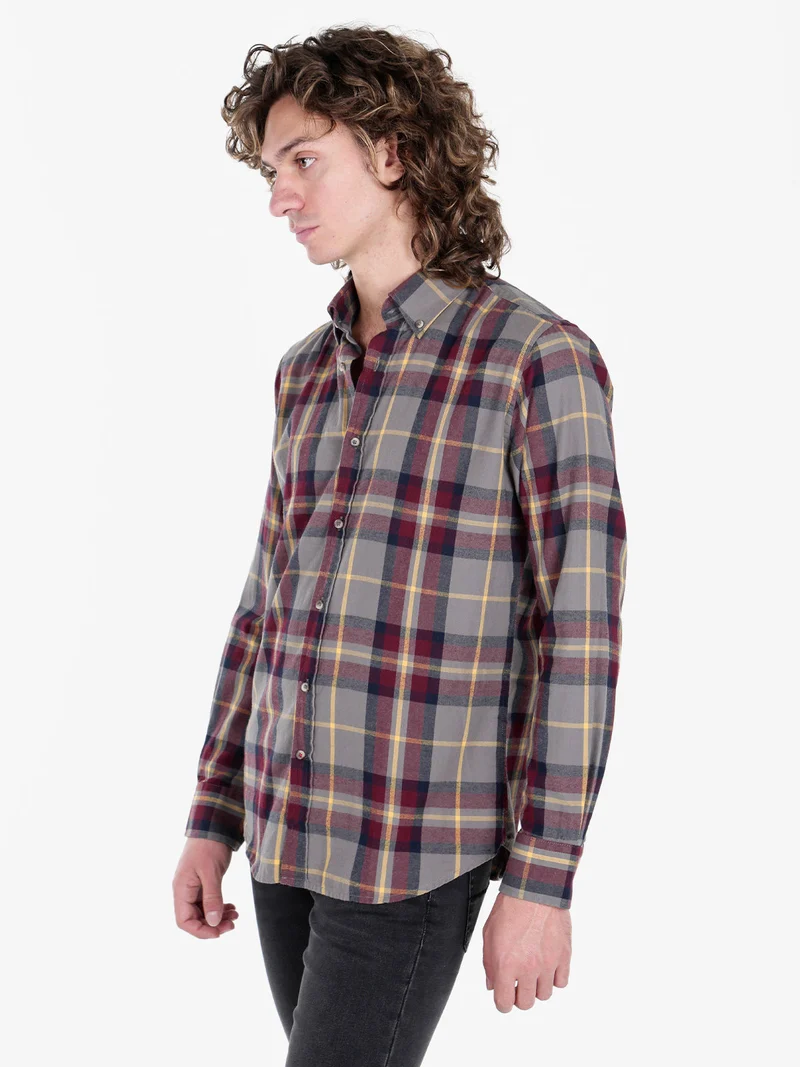 Camicia a quadri da uomo in cotone - bordeaux
