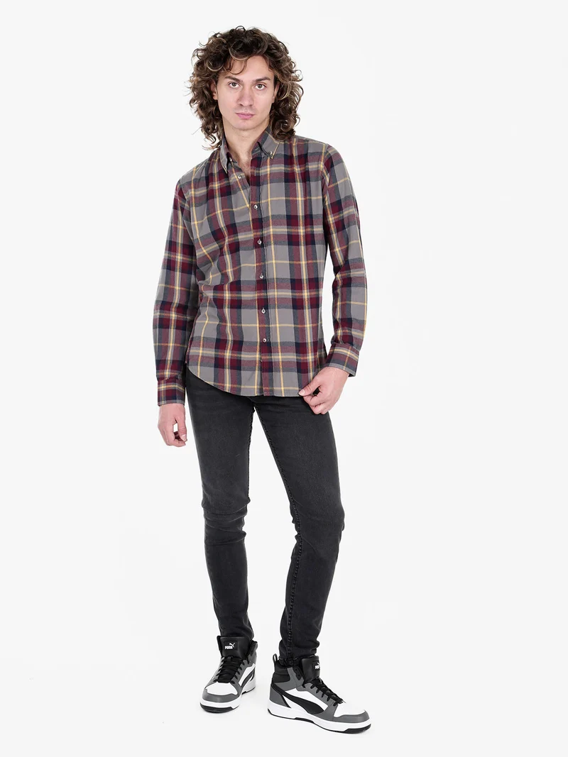 Camicia a quadri da uomo in cotone - bordeaux