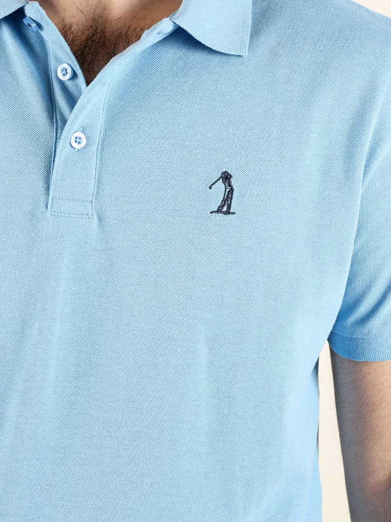 Polo da uomo in cotone a maniche corte - azzurro