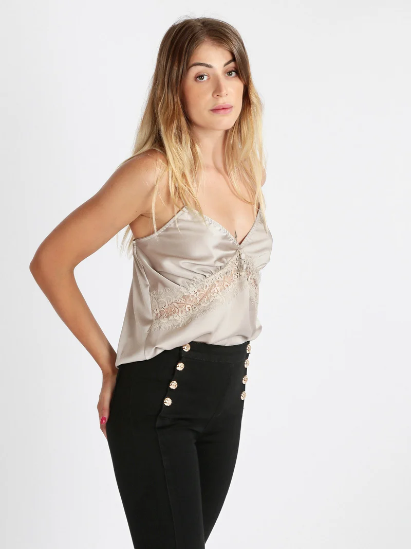 Top donna effetto raso - beige
