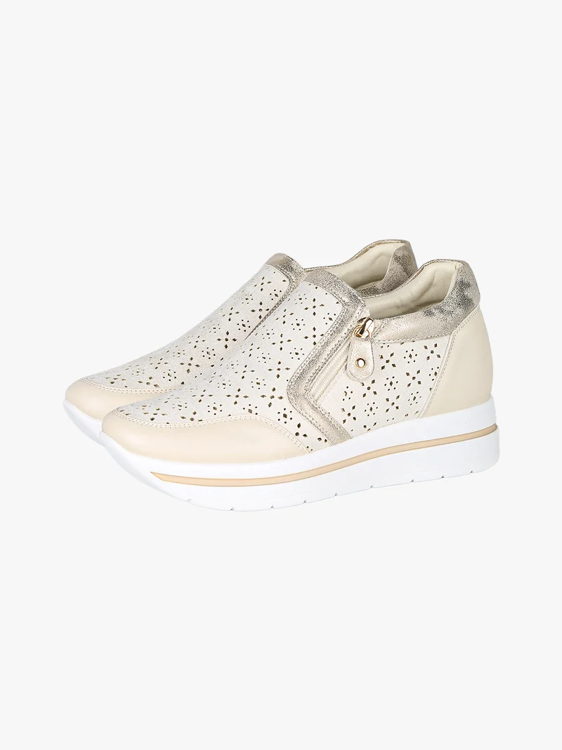Sneakers donna slip on con platform - panna