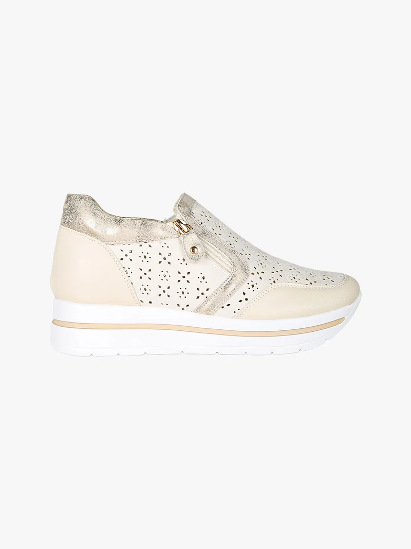 Sneakers donna slip on con platform - panna