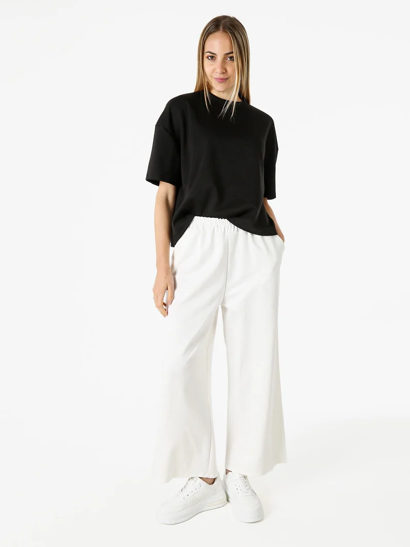 Pantaloni donna in felpa a gamba larga - bianco