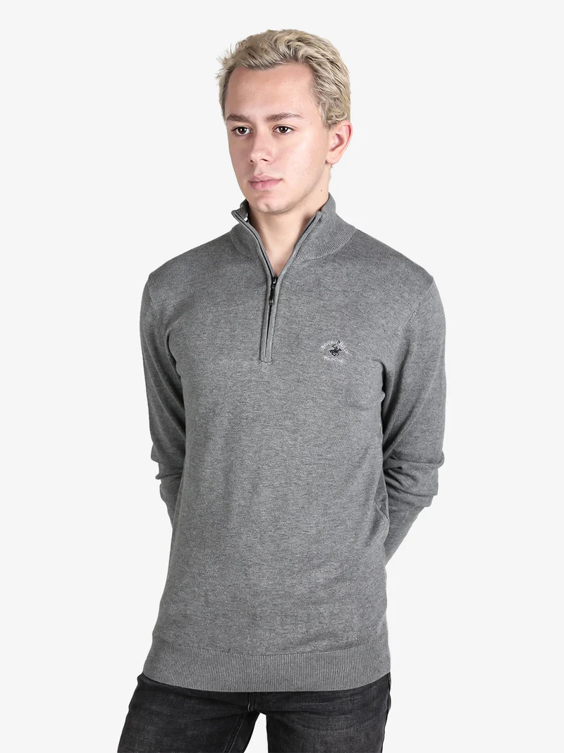 Pullover da uomo mezza zip in maglia - grigio